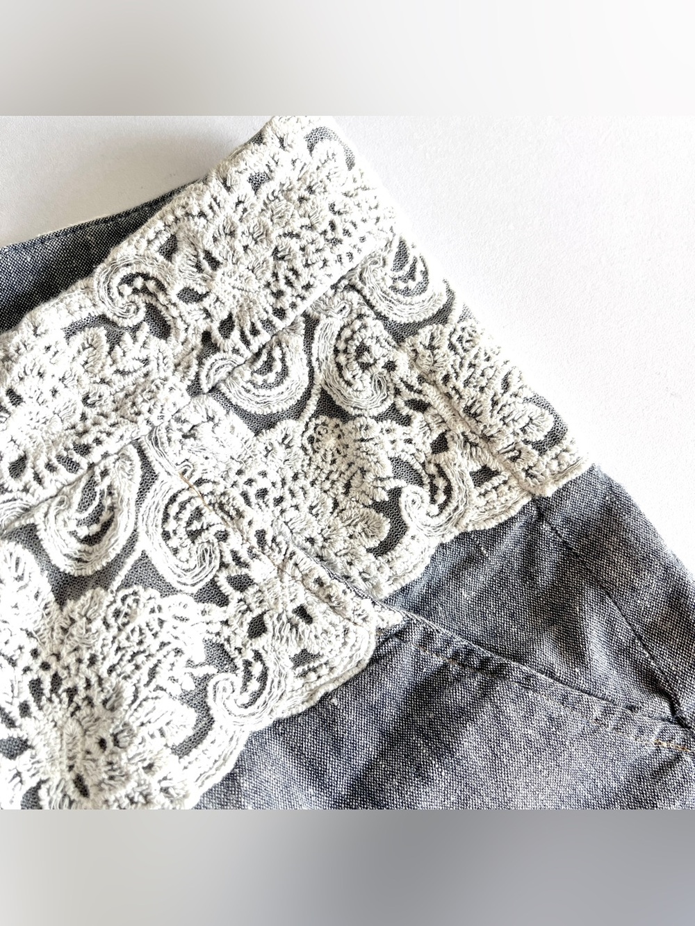 Anthropologie Elevenses Brighton pants 12 trouser linen cotton blue lace wide - Picture 4 of 9